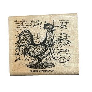 Stampin Up 2005 Rooster Rubber Stamp French Postale Music Notes Farmhouse Wood